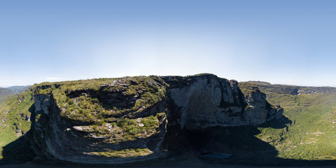 Aero View in 360 degrees  of Cachoeira da Fumaça (Smoke Waterfall) in Vale do Capão, Chapada Diamantina National Park, Brazil