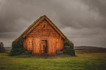 Obraz premium Þorláksbúð a turf house at Skálholt on Golden Circle, Southern Iceland