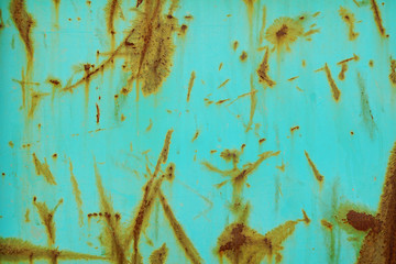 rusty metallic background texture with cyan blue paint