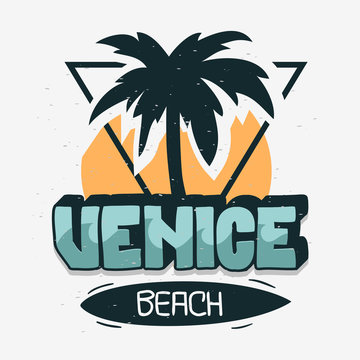 Venice Beach Los Angeles California Palm Tree  Label Sign  Logo Hand Drawn Lettering Modern Calligraphy for t shirt or sticker Vector Image