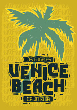 Venice Beach Los Angeles California Palm Tree  Label Sign  Logo Hand Drawn Lettering  for t shirt or sticker Poster for Promotion Ads Vector Image