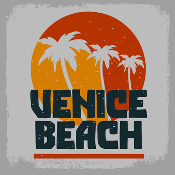 Venice Beach Los Angeles California Palm Trees  Label Sign  Logo Hand Drawn Lettering  for t shirt or sticker Poster for Promotion Ads Vector Image
