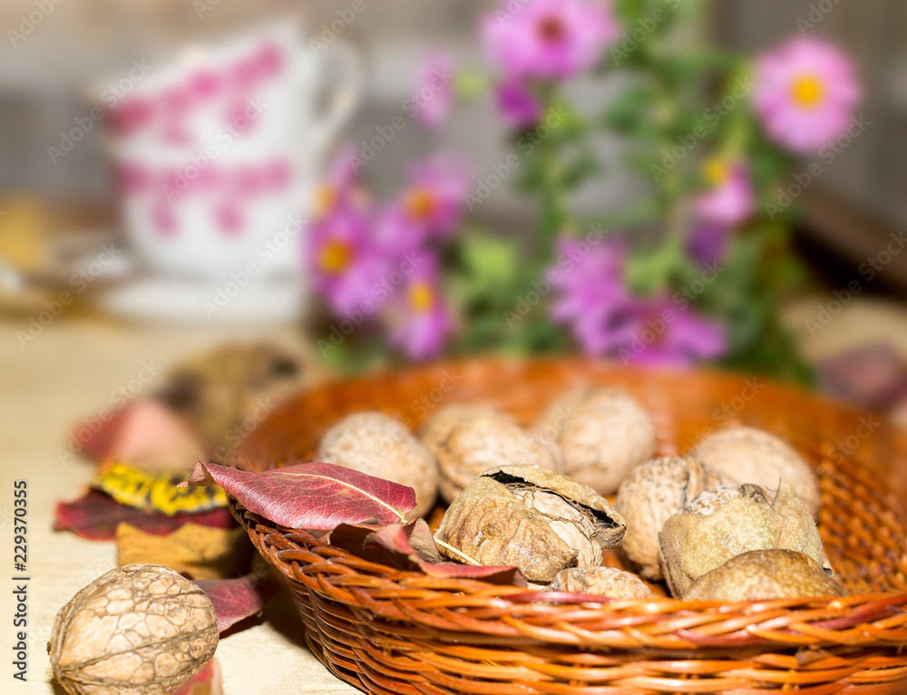 Canvas Prints basket with walnuts on the table