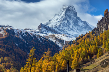 Amazing Autumn panorama to Zermatt Resort, Alps, Switzerland