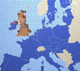 Fototapeta na wymiar Puzzle with missing pieces from United Kingdom. Concept of the UK leaving the European Union.