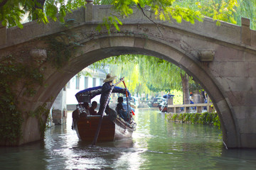 Traditional chinese boats in Zhouzhuang old chinese village near Shanghai © rudiuk