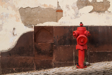 Street with a red hydrant