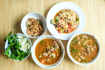 Set of spicy Thai traditional kerry and vegetable