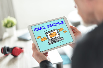 Email sending concept on a tablet