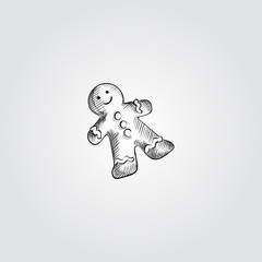 Hand Drawn Gingerbread man Sketch Symbol isolated on white background. Vector of Christmas elements In Trendy Style
