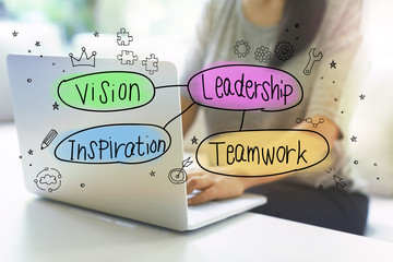 with woman using her laptop in her home office