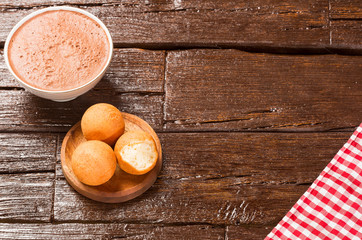 Buñuelos Colombian traditional food - Hot chocolate drink