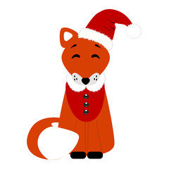 Christmas fox. Christmas card. Funny fox in a suit. 