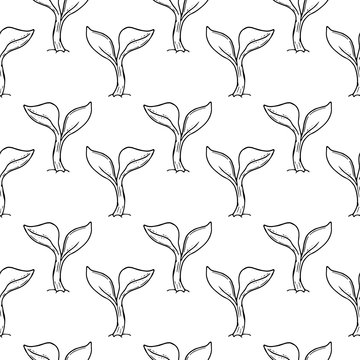 Handdrawn plant in the ground pattern doodle icon. Hand drawn black sketch. Sign symbol. Decoration element. White background. Isolated. Flat design. Vector illustration