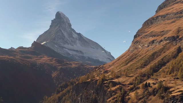 Paragliders in front of Matterhorn - Aerial view
