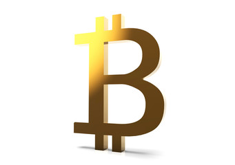 3D Golden Bitcoin on white background