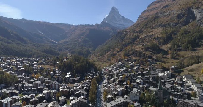Zermatt village and river - Aerial 4K