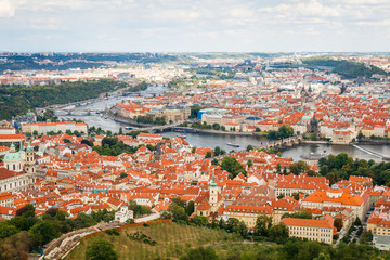 Fototapeta na wymiar Aerial view of Prague, Czech Republic from Petrin Hill Observation Tower.
