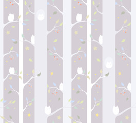 Owl forest - seamless pattern grey