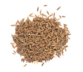 Top view of caraway, meridian fennel, Persian cumin isolated on white background