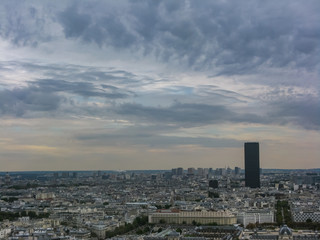 aerial view of Paris under cloudly sky France