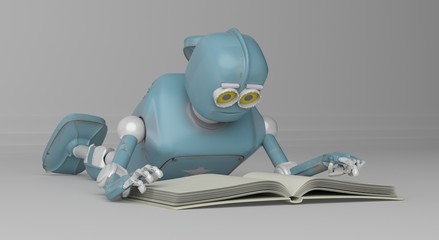 Robot with book,3d render.
