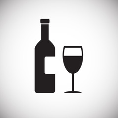 Wine bottle with glass on white background icon