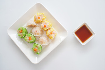Top view of Dim Sum on white plate