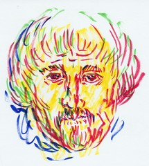 hand-drawing illustration of a man's head yellow red green blue