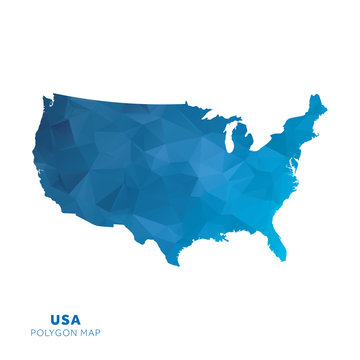 Map Of United States. Blue Geometric Polygon Map.