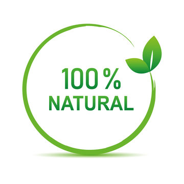 100 percent natural green symbol with leaf