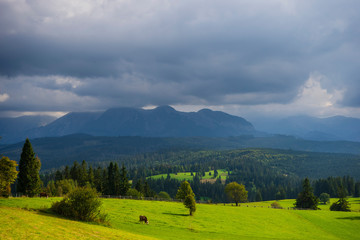 Scenic view of dramatic mountain landscape of High Tatras in Slovakia.