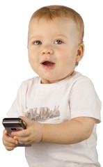 Baby boy holding a mobile phone