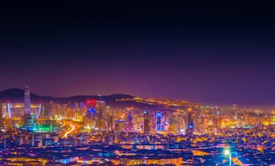 Stunning night view of Istanbul city lights and Bosphorus bridge