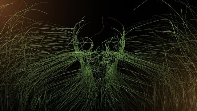Skull Formed by Growing Grass with Glow. animation of grass blades or weeds forming a skull in the middle with glow