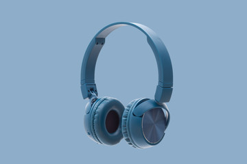 bluetooth blue headphone on blue background