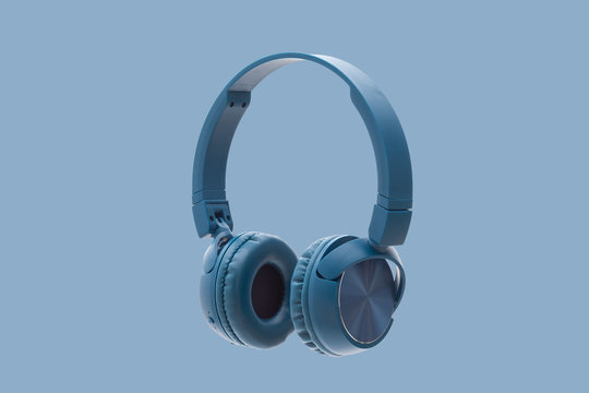 bluetooth blue headphone on blue background
