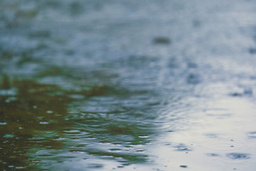 Vintage color tone of close up rain water drop splash falling to the floor in rainy season