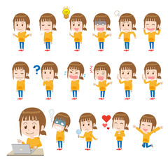 女性　ポニーテール　全身　表情　バリエーション