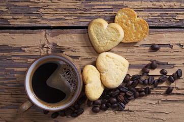 Coffee and tasty heart shaped cookies