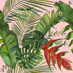 Hand Drawn watercolor tropical madagascar wildlife seamless pattern. - 229389350