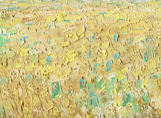 Oil painting on canvas. Oat field