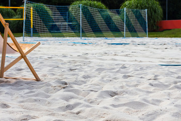 Close up chair referee in the playground on the volleyball beach. Background, place for text, copyspace - 229389556