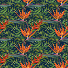 Fototapeta na wymiar Hand Drawn watercolor tropical madagascar wildlife seamless pattern.