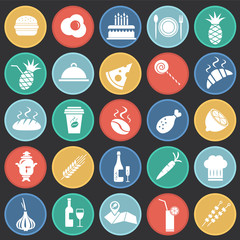 Fototapeta premium Food set on color circles flat icons