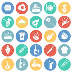 Food set on color circles icons