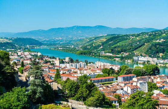 Aerial Panorama Of Vienne With The Rhone River In France