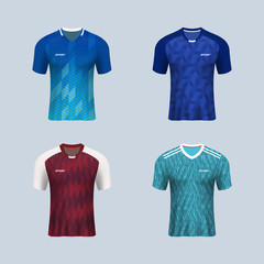 set of 3D realistic mock up of front of  soccer jersey shirt