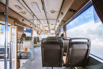 bus the mass transportation of bangkok city in the back view