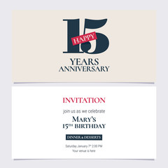 15 years anniversary invitation vector illustration. Graphic design template